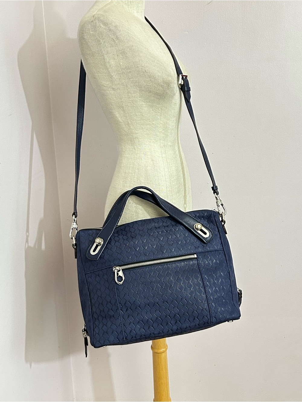 Oryany Blue Embossed Leather Kaley Satchel